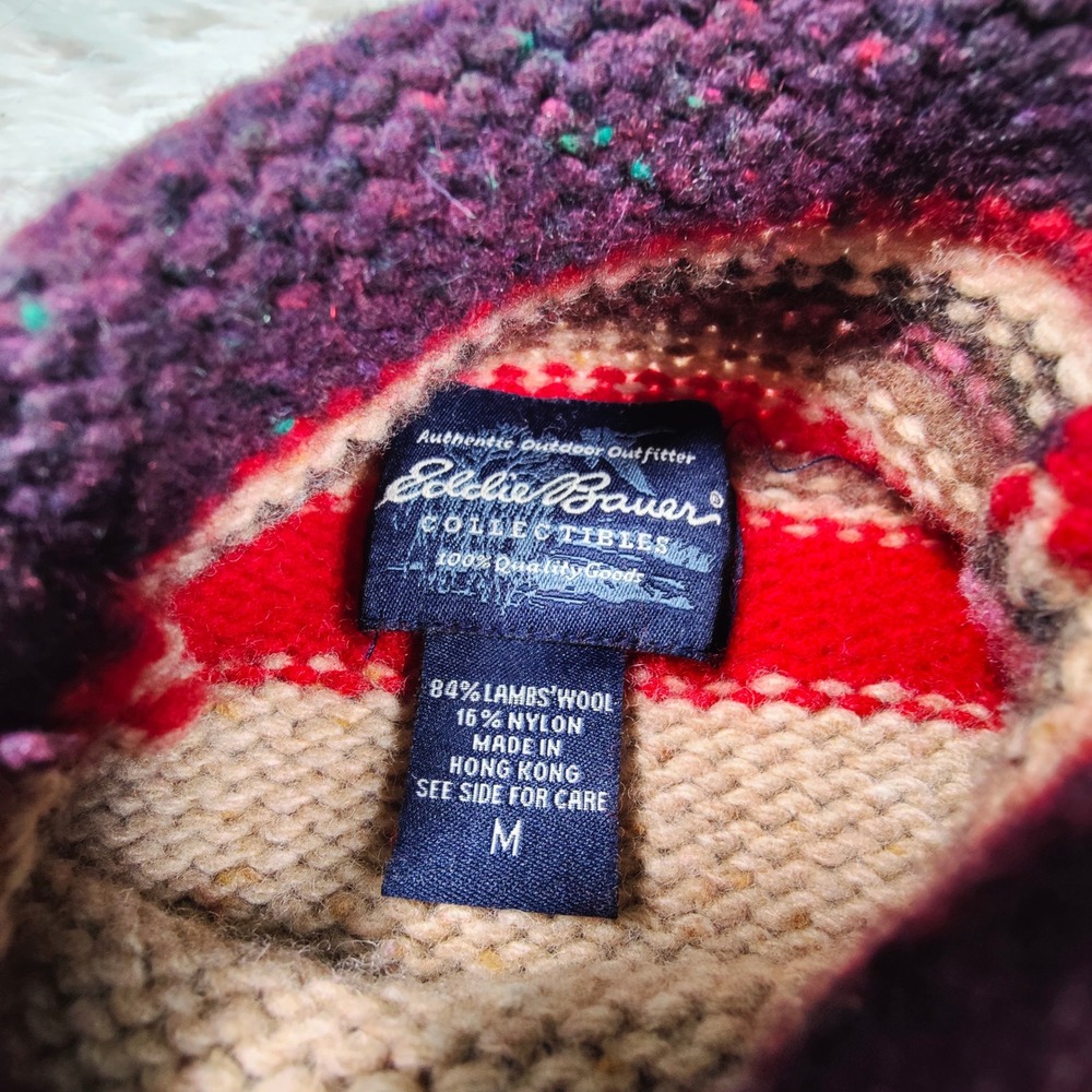 Vintage 90s Eddie Bauer Lambswool Sweater Rollneck Striped Whimsy Boho Artsy M - Picture 5 of 8